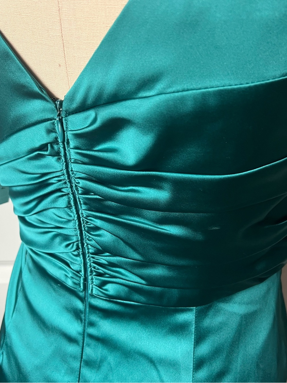 Maggy London Teal Satin Draped Midi Dress - Picture 14 of 15